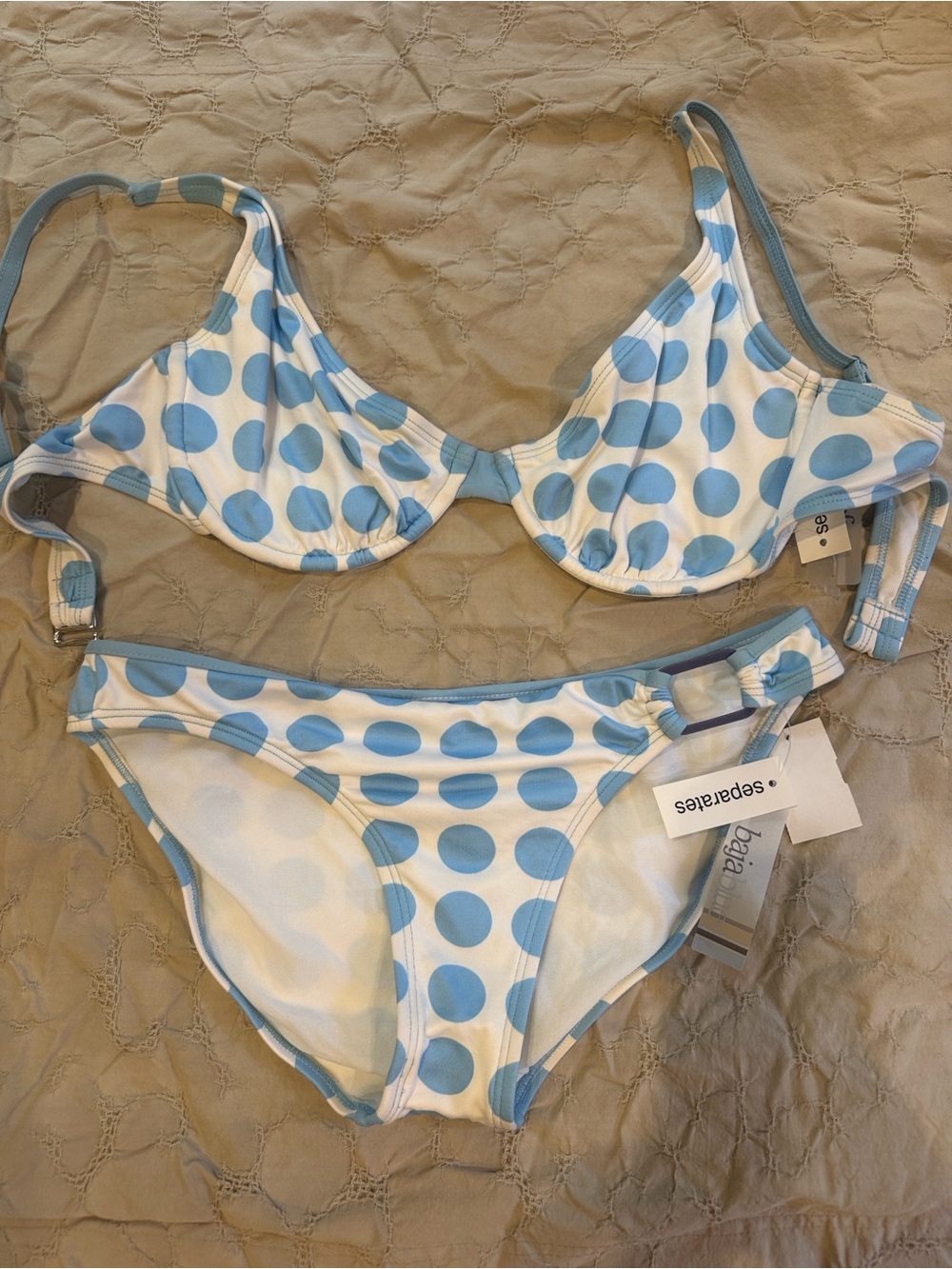 Vintage Baja Blue Polka Dot Underwire Bikini Set